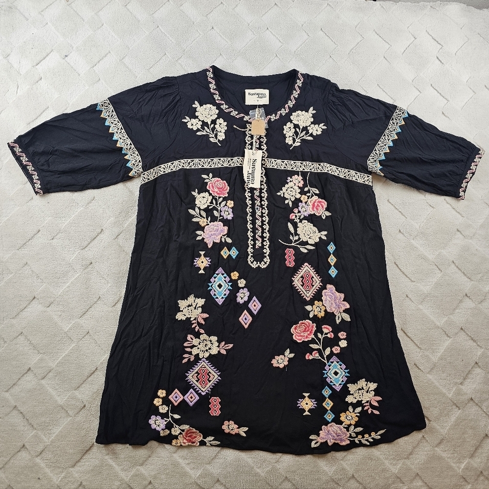 Savanna Jane Floral Embroidered Mini Dress Womens 1X Western Cowgirl Rodeo